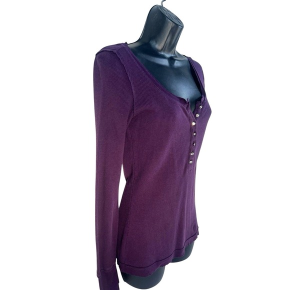 vtg y2k Twisted Heart purple silk patch rhinestone cotton waffle knit top sz S - Picture 2 of 7